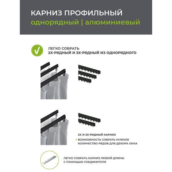Карниз потолочный алюминиевый однорядный Facile 280 см черный