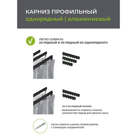 Карниз потолочный алюминиевый однорядный Facile 240 см черный