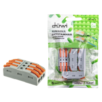 Клеммы проходные монтажные с рычажком Duwi СМК-423 3-проводные 4мм² серые 5шт 26742 3