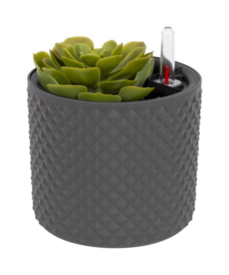 Кашпо для цветов Фасет ø15 h13.8 см v2 л с автополивом полипропилен графитовый