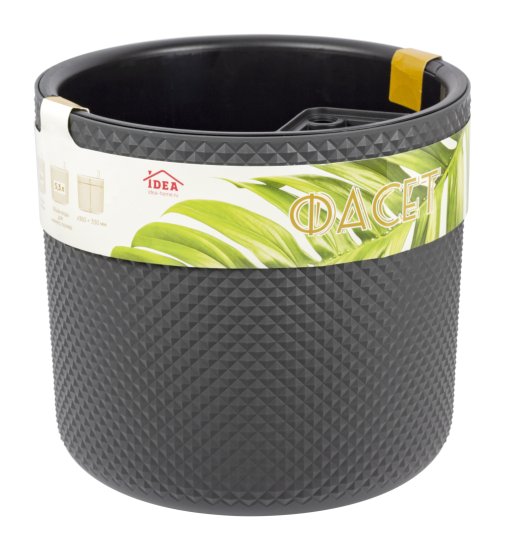 Кашпо для цветов Фасет ø36 h33 см v29 л с автополивом полипропилен графитовый