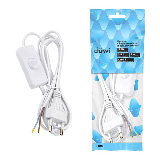 Кабель для светильника Duwi IP20 230 В 2 м с выключателем белый (28569 4)