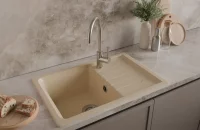 Мойка для кухни врезная с крылом Эко-М М-09 76x50 см глубина чаши 20 см мрамор цвет светло-бежевый