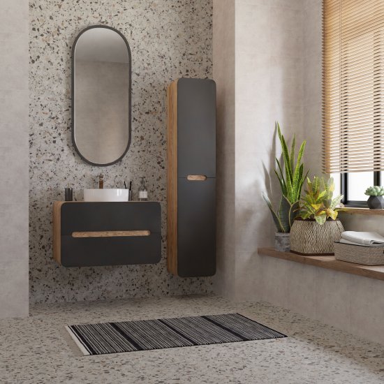 Пенал для ванной Окинава 35x170 см в разборе цвет графит