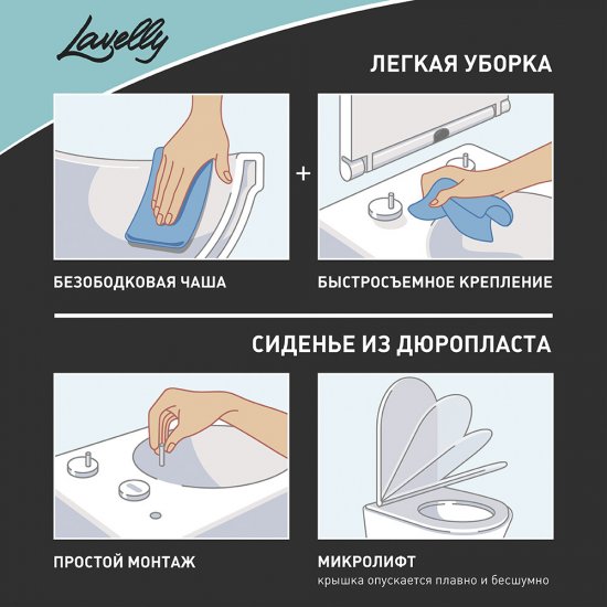 Унитаз подвесной Lavelly Classic Black безободковый черный с сиденьем дюропласт микролифт (1020758)