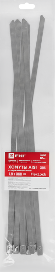 Хомут EKF AISI 304 7.9x360 мм нержавеющая сталь цвет серый 10 шт.