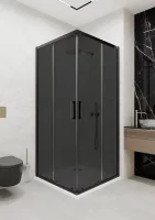 Душевой уголок Март Квадро Black квадратный 90x90 см черный профиль тонированное стекло раздвижной