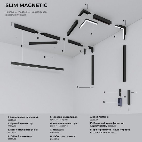 Шинопровод магнитный Elektrostandard Slim Magnetic 2 м черный (a064722)