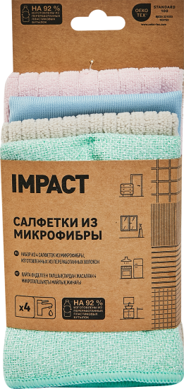 Набор салфеток для уборки из микрофибры Impact 30x30 см 4 шт