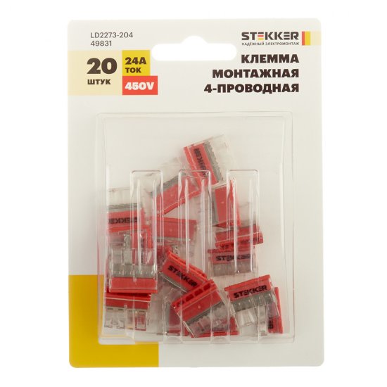 Клемма на 4 провода Stekker 0,5-2,5 кв.мм самозажимная без пасты (20 шт.) (49831)