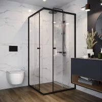 Душевой уголок Domani-Spa Cube квадратный 90x90 см черный профиль прозрачное стекло раздвижной