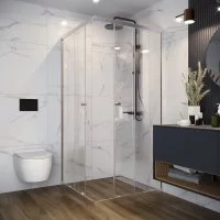 Душевой уголок Domani-Spa Cube квадратный 90x90 см светло-серый профиль прозрачное стекло раздвижной
