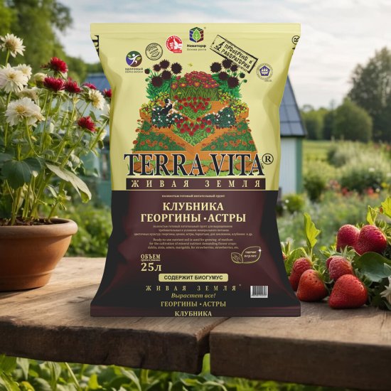 Почвогрунт Terra Vita Клубника-Георгин-Астра 25 л