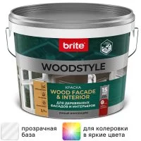 Краска для деревянных фасадов Brite Woodstyle Prof моющаяся матовая цвет прозрачный база С 2.7 л
