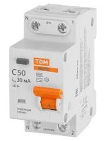Дифференциальный автомат TDM Electric 32 2P N C50 А 30 мА 4.5 кА АС