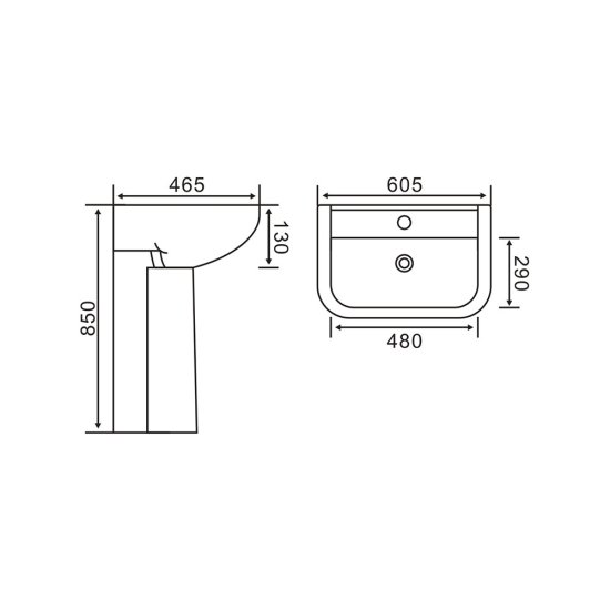 Комплект раковина с пьедесталом Lavelly Terra 61 см белая (1020760)