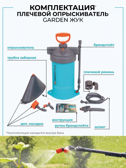 Опрыскиватель для сада наплечный Garden Жук 6 л бирюзовый