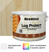 Антисептик защитно-декоративный для древесины и бревен Akvateks LOG Protect полуматовый прозрачный 9 л