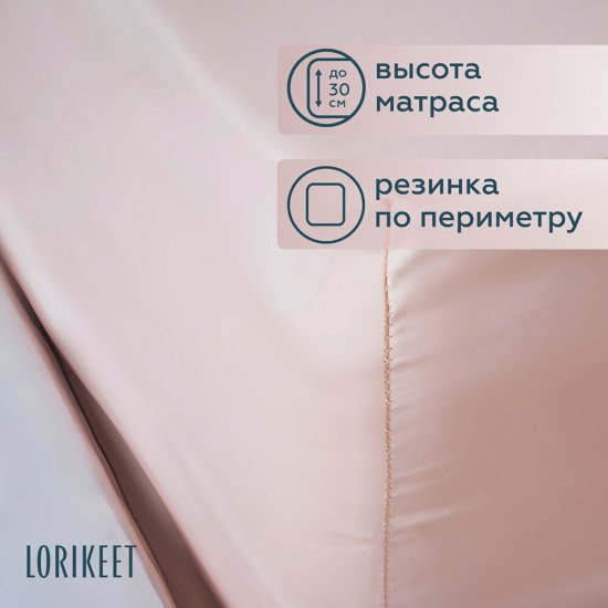 Комплект постельного белья Евро сатин Lorikeet Solo пудровый с простыней на резинке 180х200х30 см