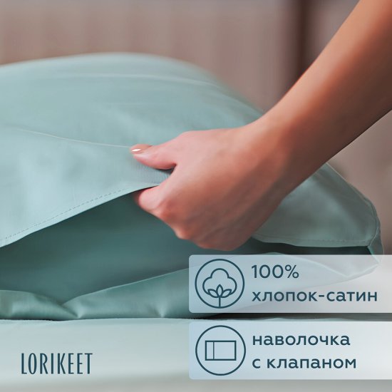 Комплект постельного белья 1,5-спальный сатин Lorikeet Solo шалфей без простыни
