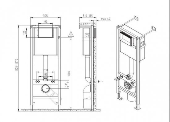 Комплект инсталляция с унитазом Cersanit Carina 68173, безободковый с микролифтом, клавиша XL цвет черный матовый