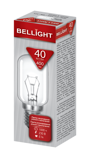 Лампа накаливания Bellight E14 230 В 40 Вт туба 400 лм теплый белый цвет света для диммера