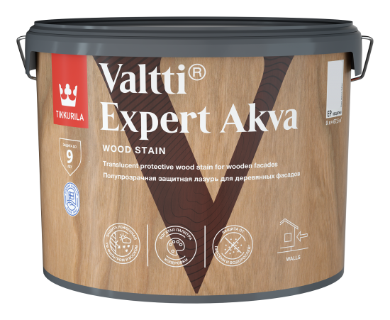 Антисептик защитно-декоративный Tikkurila Valtti Expert Akva полуматовый палисандр 9 л