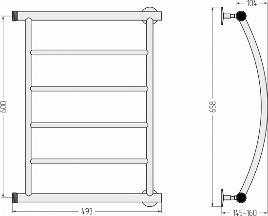 Полотенцесушитель водяной лесенка Сунержа Акватика-П 60x50 см боковая подводка 1