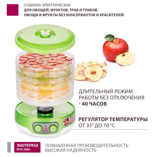Сушилка электрическая Masterica EFD-3061 250 Вт 6 ярусов цвет прозрачный