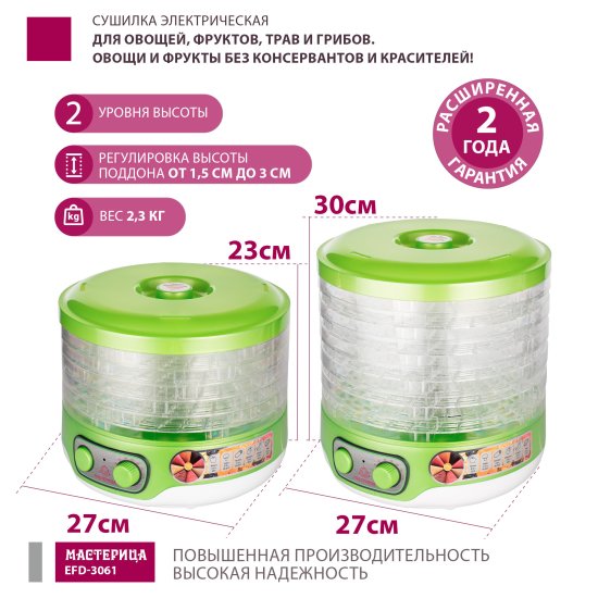 Сушилка электрическая Masterica EFD-3061 250 Вт 6 ярусов цвет прозрачный