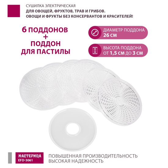 Сушилка электрическая Masterica EFD-3061 250 Вт 6 ярусов цвет прозрачный
