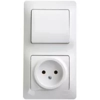 Блок выключатель и розетка Systeme Electric Glossa одноклавишный встраиваемый белый (GSL000160)