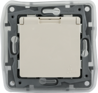 Розетка с заземлением IP44 - Legrand Etika - со шторками с защитной крышкой 16А 250В винтовые зажимы - слоновая кость