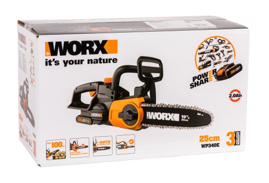 Аккумуляторная пила Worx WP340E 20 В шина 25 см АКБ и ЗУ в комплекте