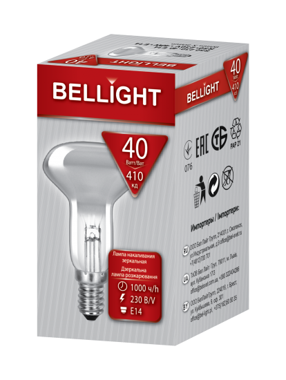 Лампа накаливания Bellight E14 230 В 40 Вт спот 410 лм теплый белый цвет света для диммера