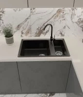 Мойка для кухни врезная Delinia 76x50 см глубина чаши 19 см кварц цвет черный