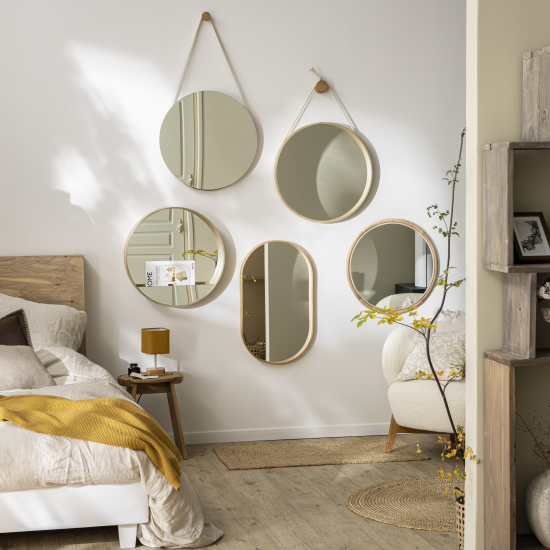 Зеркало декоративное Inspire Nordik Barbier Naturoak круг 55 см