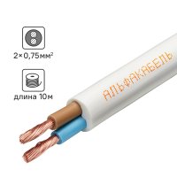 Провод Альфакабель ПВС 2x0.75 10 м ГОСТ цвет белый