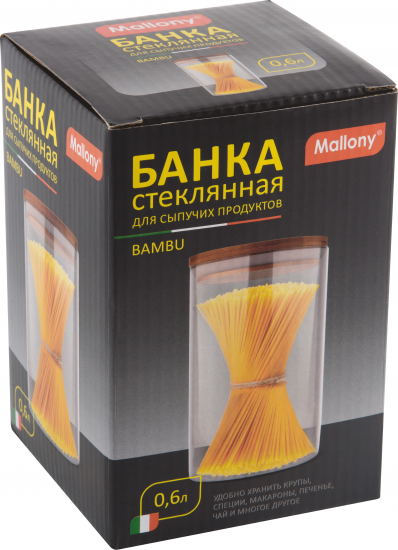 Банка для пищевых продуктов Mallony Bambu 0.6 л стекло цвет прозрачный