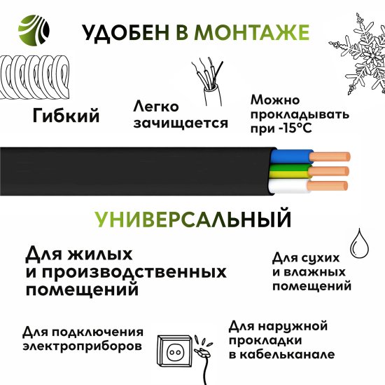 Кабель Ореол ВВГпнг(А)-LS 3x1.5 мм 200м ГОСТ