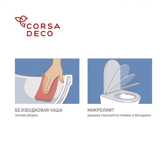 Унитаз подвесной Corsa Deco AX Rimless безободковый с сиденьем полипропилен микролифт (WHAX530RS)