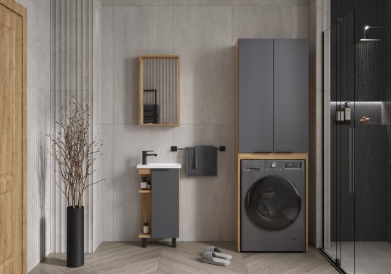 Шкаф для стиральной машины Сохо KONSENSA 64.4x197 см цвет дуб гудзон золотой/серый софт тач