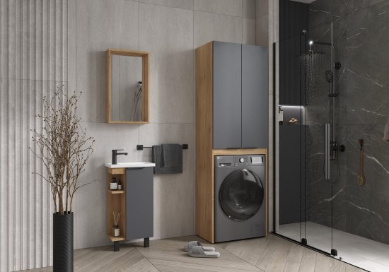 Шкаф для стиральной машины Сохо KONSENSA 64.4x197 см цвет дуб гудзон золотой/серый софт тач