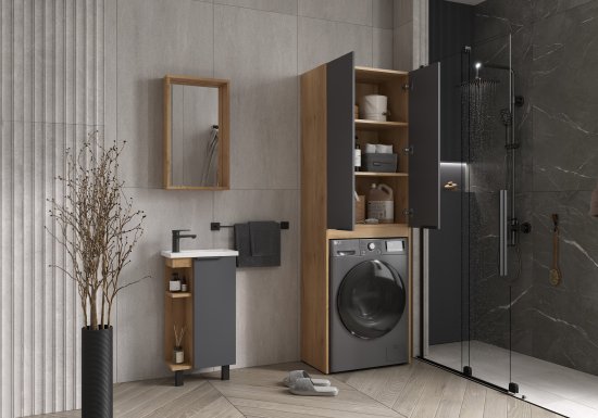 Шкаф для стиральной машины Сохо KONSENSA 64.4x197 см цвет дуб гудзон золотой/серый софт тач