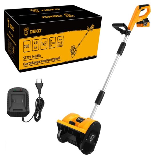 Снегоуборщик аккумуляторный DEKO Щёточный ST21V 30 см 20 В 1x4 Ач АКБ и ЗУ в комплекте