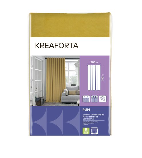Штора на ленте со скрытыми петлями KREAFORTA Рим 200x310 см цвет желтый