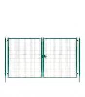 Ворота распашные с панелью 3D и столбами 3,5х2,03 м зеленые RAL 6005