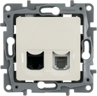 Розетка двойная RJ11+RJ45 категория 5e UTP - Legrand Etika - слоновая кость