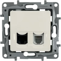 Розетка двойная RJ11+RJ45 категория 5e UTP - Legrand Etika - слоновая кость