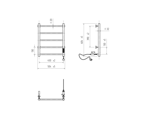 Полотенцесушитель электрический Equation 450x600 мм 100 Вт с терморегулятором лесенка цвет черный